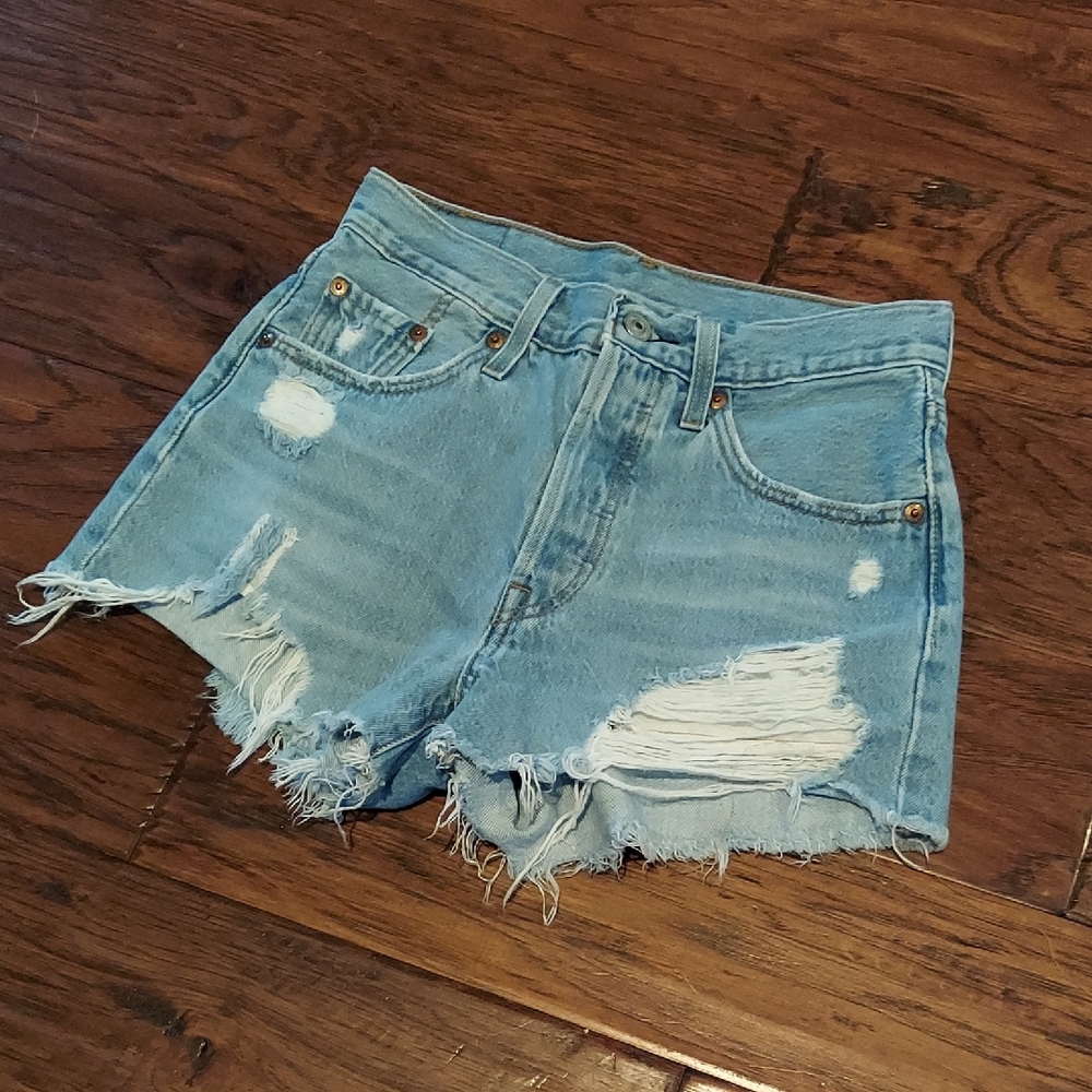 Levi's 501 High Rise Distressed Denim Shorts 25